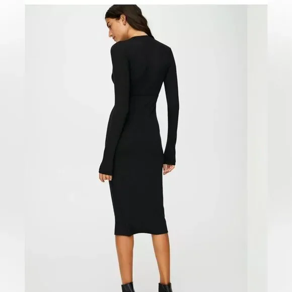 Aritzia Wilfred Free Abby Dress Black Deep Plunge Long Sleeve - Picture 4 of 10